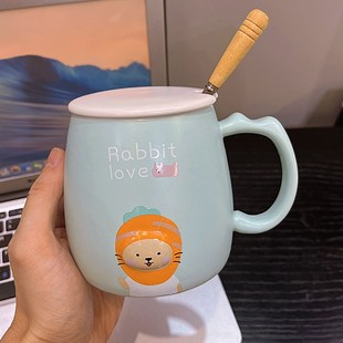 高颜值陶瓷马克杯带盖勺可爱情侣水杯女办公室早餐咖啡牛奶杯家用