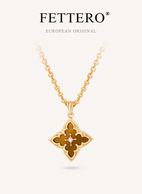fettero原创黄虎眼四叶草项链女款时尚小众设计锁骨链秋冬毛衣链