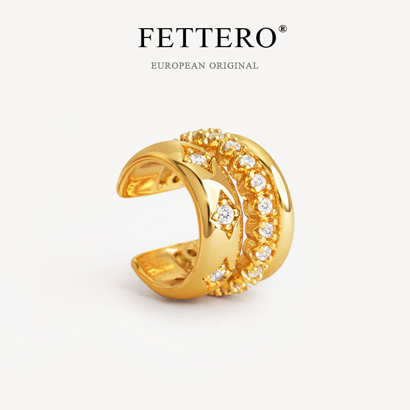 fettero金色单个3线光面星耳夹无耳洞女新款爆款耳饰欧美风耳骨夹