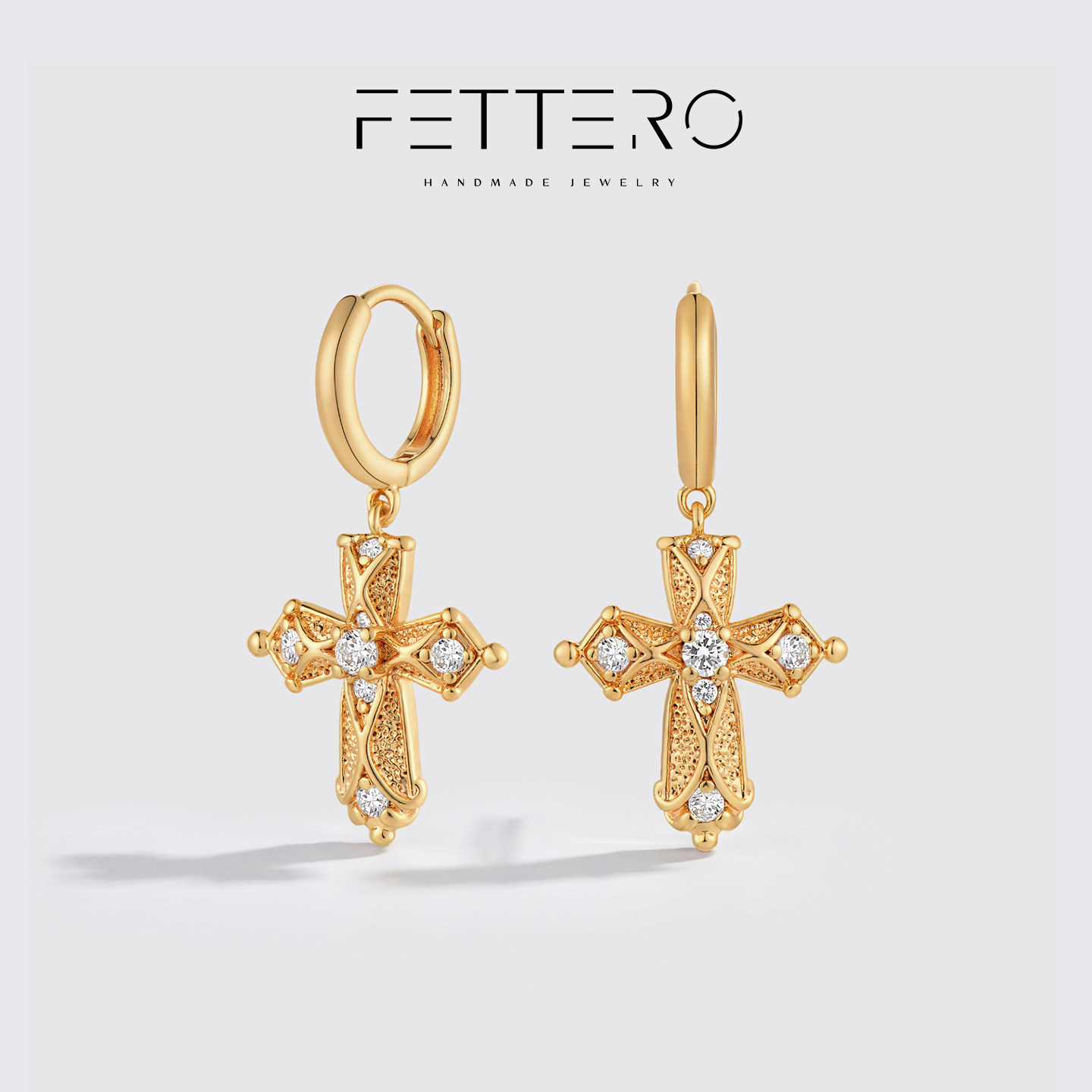 fettero原创欧美独特超好看耳扣耳饰交叉气质时尚轻奢十字架耳环