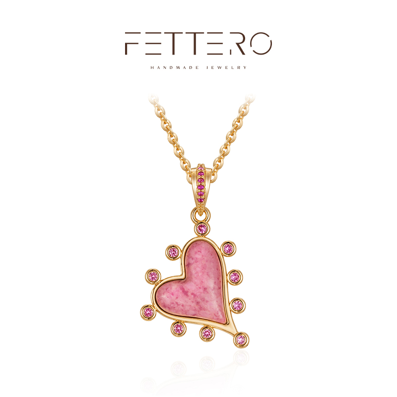 fettero新品上新厚金蔷薇石钻点爱心项链奇特小众设计感冬毛衣链