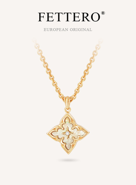 fettero金色白贝四叶草项链女款气质锁骨链轻奢时尚秋冬款毛衣链