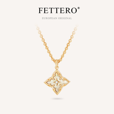 fettero金色白贝四叶草项链女款气质锁骨链轻奢时尚秋冬款毛衣链