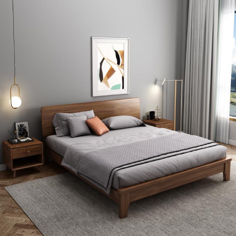 北欧实木床现代简约1.8米1.5经济型单双人家用胡桃木高箱储物婚床