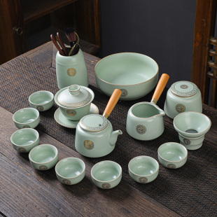 家用2024新款 汝窑功夫茶具套装 办公室高档轻奢泡茶壶陶瓷盖碗茶杯