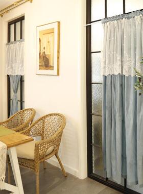 清鸢尾乡旅艺小新淡仔蓝色门窗CWO窗帘隔断帘美式文纯色穿杆免打