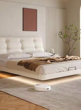 床意极简悬DNH床主云卧皮床式现代简约小户浮型网红奶油风朵婚床