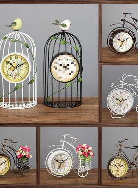 钟欧式台钟卧钟室客厅钟表摆件园铁艺小田台式座VFD钟时钟
