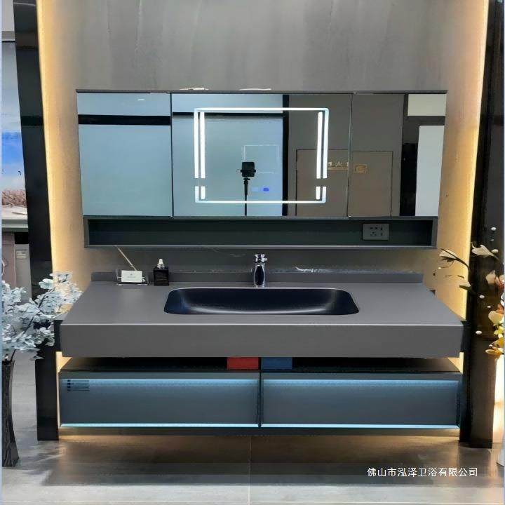 酒店风卫生间脸洗漱台隐板藏折叠风水镜柜550浴室柜组合岩洗瓷黑,家装主材,浴室柜,淘宝优惠券,粉丝福利购,淘宝优惠卷