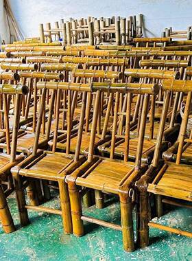 统老式传竹椅中式手靠背椅煮茶复纯工家用凳子古竹编椅子餐LOY椅