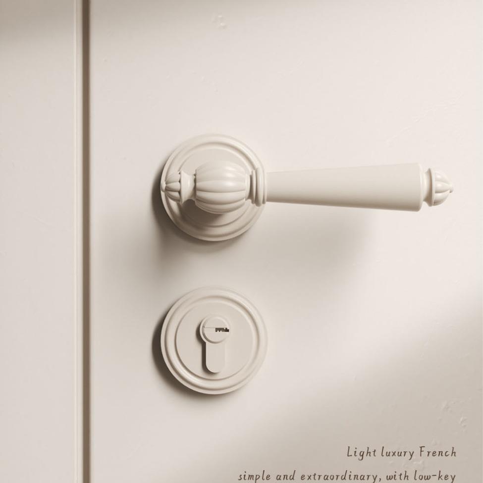 开心果奶油风卡其卧米室体磁吸静音室内门锁门锁门把手分锁家9900