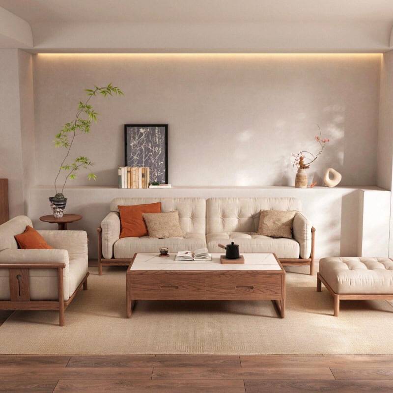 新款新中式实木沙发组合办公室客厅简约商务接待布艺大小户型家具