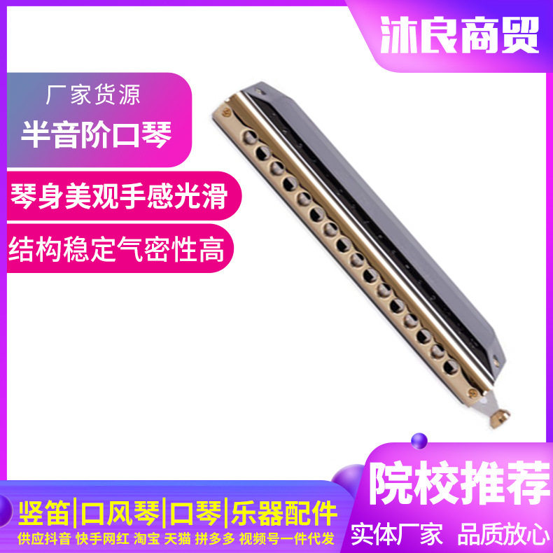 奇美牌16孔64音黑色半音阶口琴儿童初学者练习成人专业演奏乐器