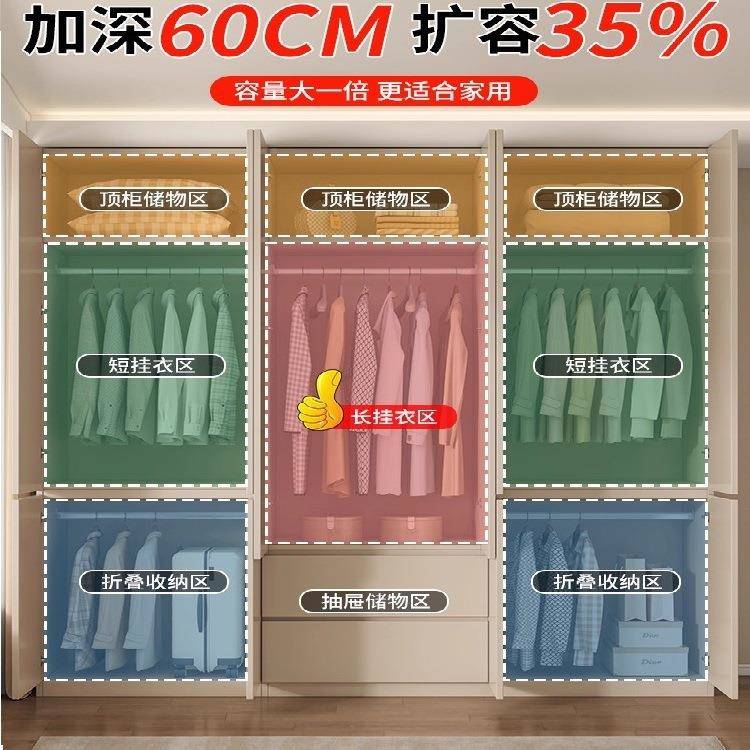 实6木衣柜家用卧yg-351室220新款平开门奶油风储物柜子出衣租房用