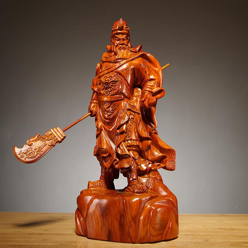 花梨木605雕刻财武关神公像公司开业送礼饰摆件大号家居客厅装工