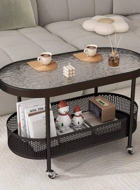 奶油风茶几约沙VMF发小简客户型椭圆边移几厅小桌子卧室玻璃动小
