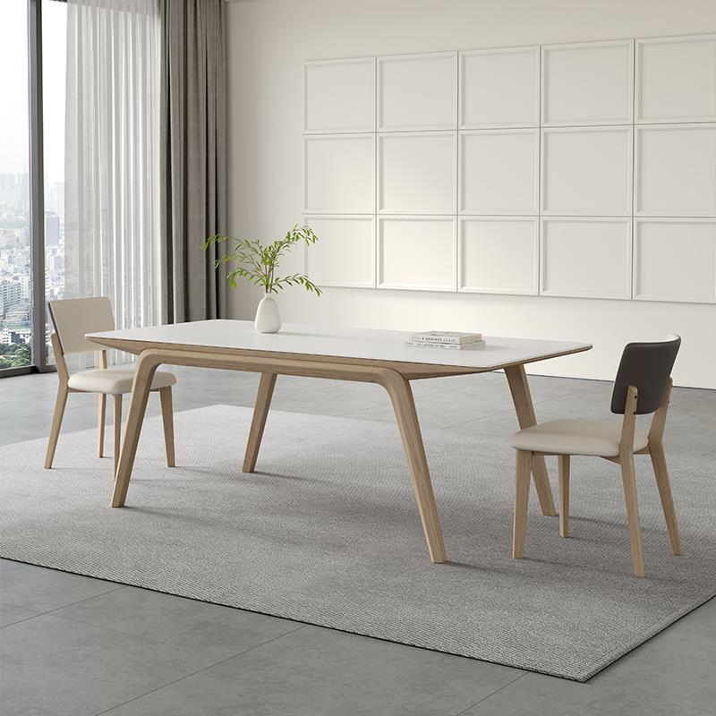 0长J纯白色哑光板餐简桌原木奶油风家用约现代XTM方形白岩蜡木帆