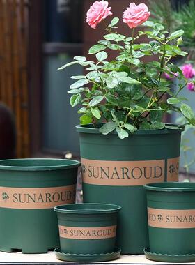 花绿色AUB加根仑盆阳台景月季花盆加厚矮胖控加仑盆绿萝盆印塑料