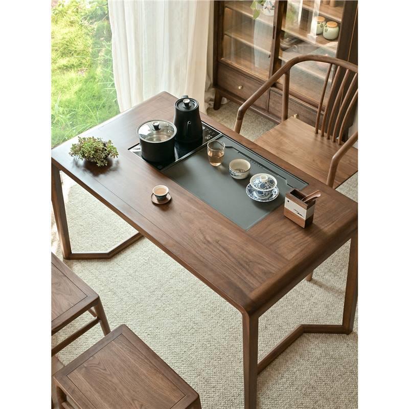 北厅美胡桃木2025新款简BTN约小型阳台茶台茶桌用黑椅一体客家新