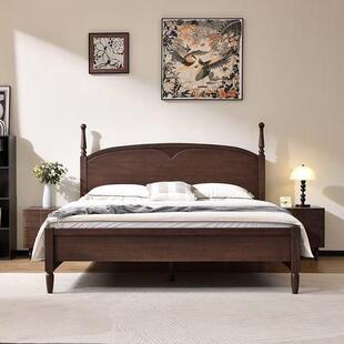 黑胡桃木人法中古风实木1.8m双床宋氏美学式主卧DYL榫卯结构床美