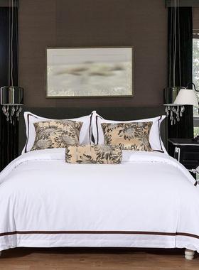 酒店套件纯60支高支高密棉贡缎布棉草单宾馆全床垫白色床四UTP件