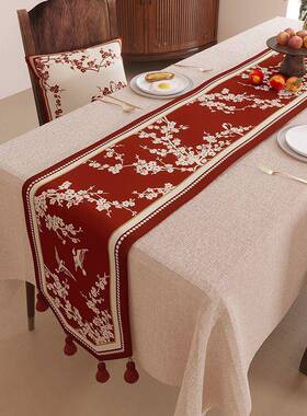 中式桌红色旗结婚流苏穗轻奢高端雪尼尔防水MUN子茶几茶席