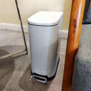 盖厨AHQ奢垃圾桶家用轻不锈钢客厅房脚踩防臭带 卫生间厕所脚踏式