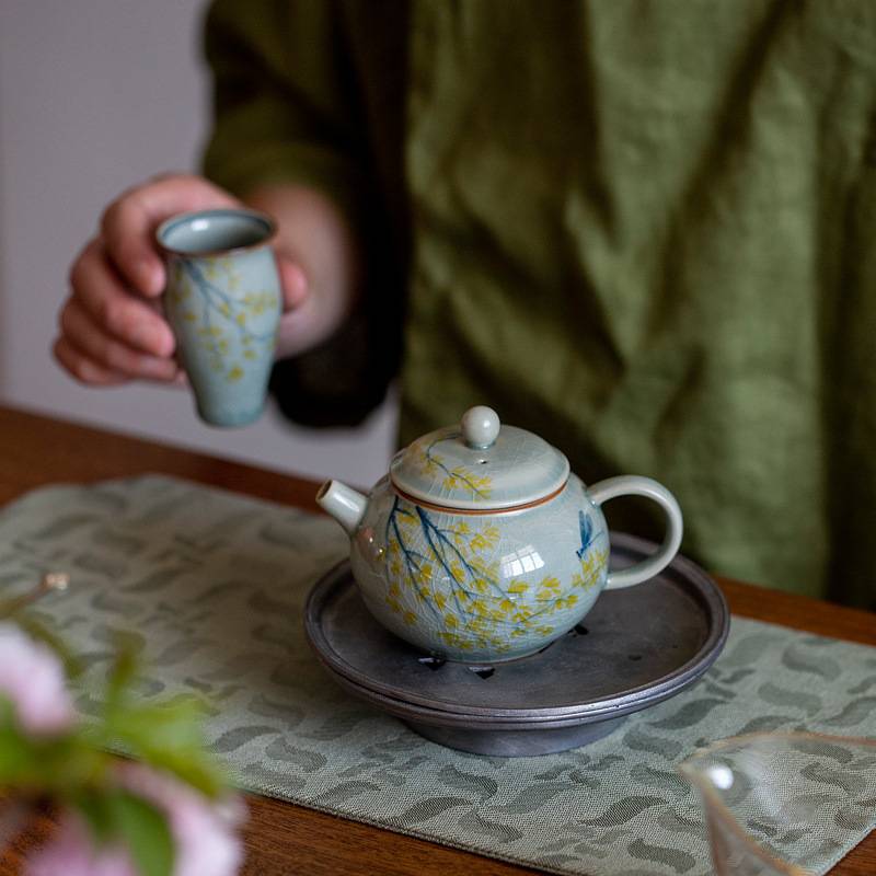 冰片手绘枫叶釉下彩开片陶瓷泡茶壶茶具一人中式家用女陶瓷小瓷壶