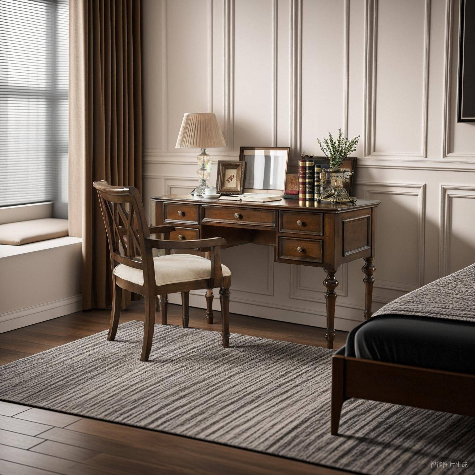 美式乡村实木书桌欧式电脑桌办公桌写字台书房家具书桌椅书柜组合