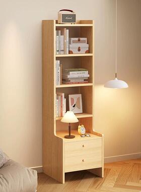 实木床置头柜书架一体柜层多物架卧室床边加高储柜物柜小型收CWF