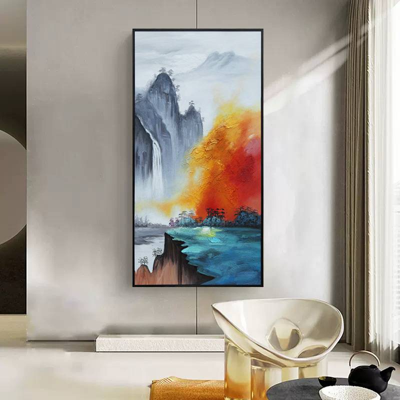 中式客厅挂画的简约卧室轻奢手绘油画肌理餐厅酒店走廊玄关装饰画图片