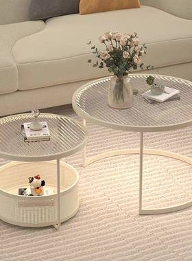 客厅油网红AIV可动茶沙几组合简约家奶用小户型玻璃圆几带轮移发