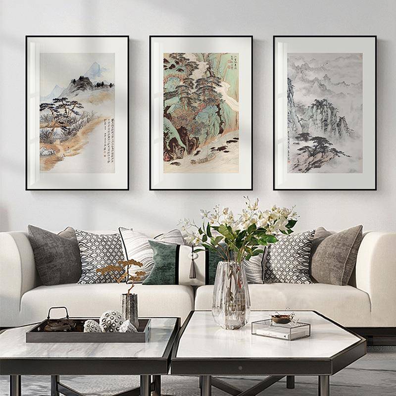 曛关暮NGR新中式客厅国山水装饰画玄走廊迎客松挂画中国风茶楼画