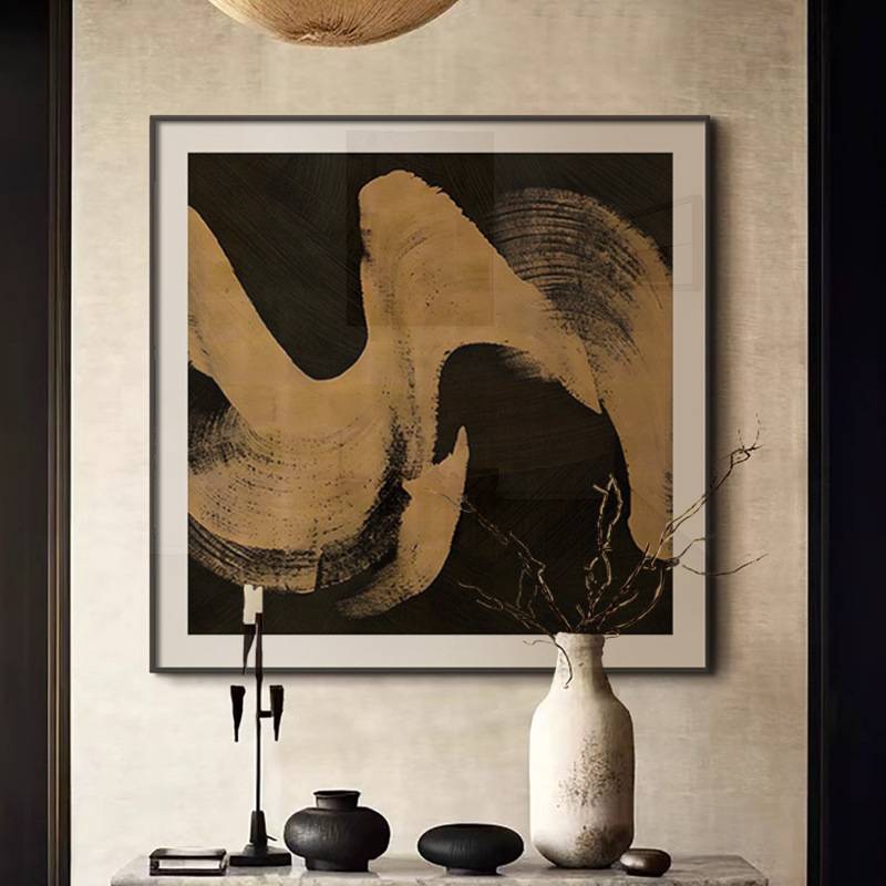 墨象 新中式高档酒店大堂装饰画现代抽象轻奢感玄关画方形餐厅画图片