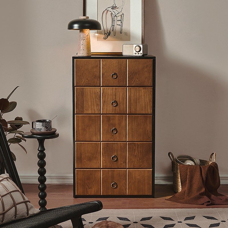 奈斯/法式复古风实木五斗柜客厅家用中古侘寂储物柜胡桃色边柜,住宅家具,斗柜,淘宝优惠券,粉丝福利购,淘宝优惠卷