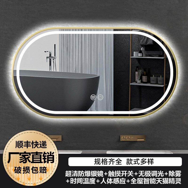 铝合金边椭圆智能浴室镜LED带灯卫生间化妆镜高档酒店镜子挂墙式,家装主材,浴室镜,淘宝优惠券,粉丝福利购,淘宝优惠卷