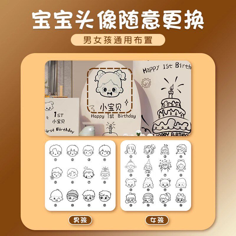 韩系周岁礼生日布置场景装饰儿童宝宝抓周宴用品道具背景墙kt板,节庆用品/礼品,装扮布置套餐,淘宝优惠券,粉丝福利购,淘宝优惠卷