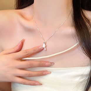 项链链轻链两戴ins珍珠奢小众锁骨颈设计银牌抽拉女choker高级感