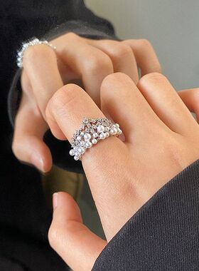 金戒指珍珠轻奢满天星法式女真