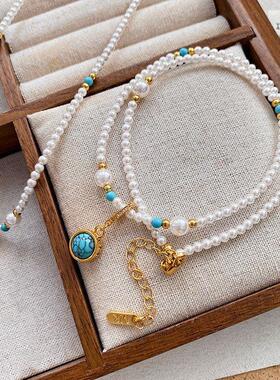 锁骨女轻奢小众松石玻璃天然串珠