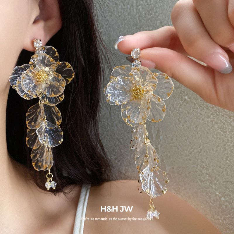 花朵亚克力耳钉流苏高级感女轻奢