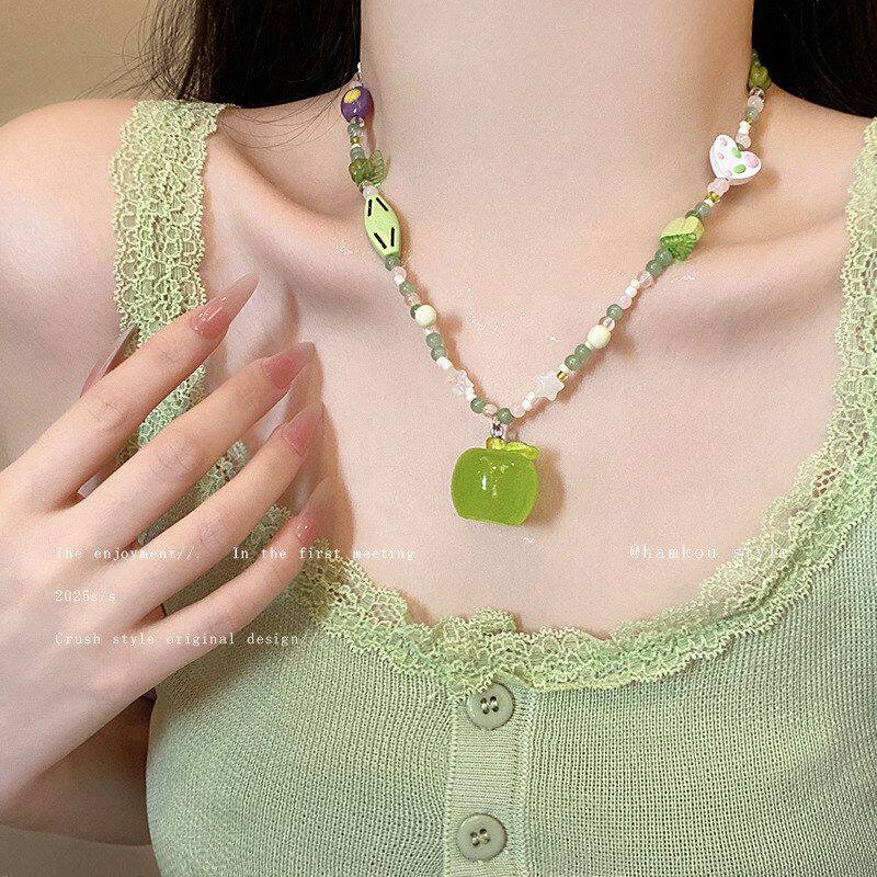 裙子森系青苹果链2025可爱小众锁骨新款串珠设计感配饰项链女生配