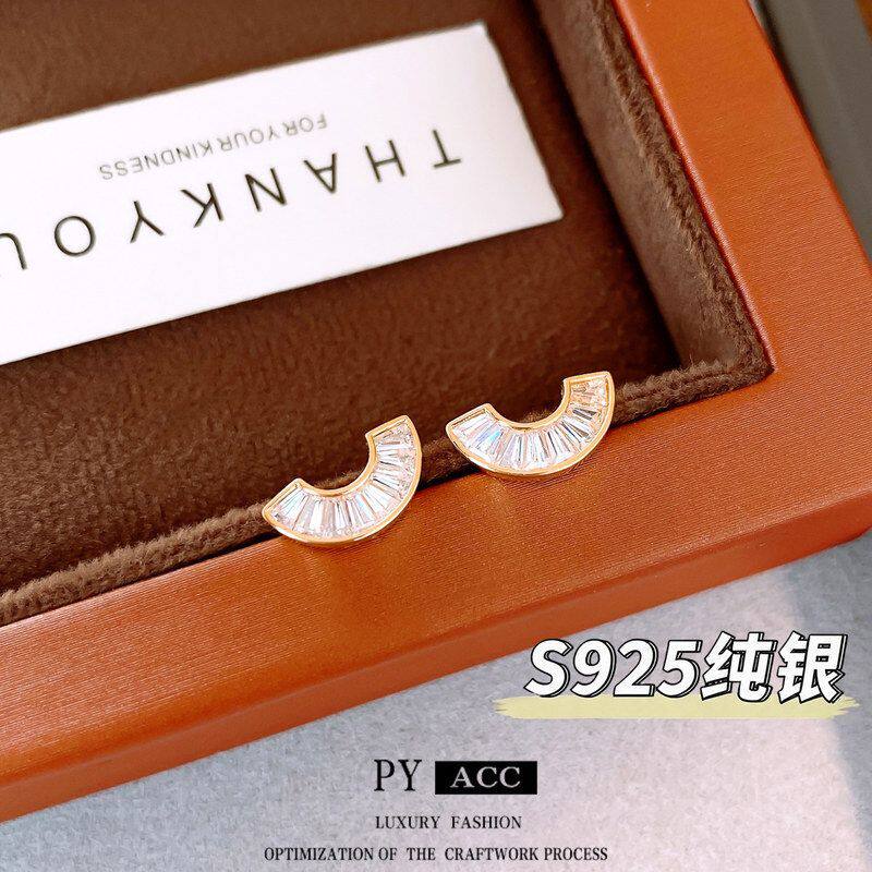 影凝光半圆形耳饰精致针锆石〗