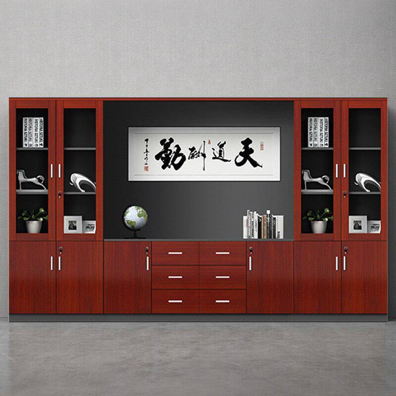 办公室木质板材文件柜资料档案落地书柜老板背景柜带抽屉现代简约
