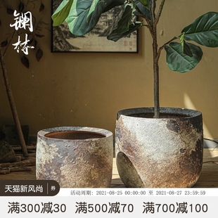 饰品 粗陶花盆大口径阳台创意摆件复古多肉透气陶瓷花坛家居室内装