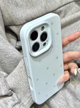 新天蓝色满屏波点磨砂液态硅胶适用于iphone17promax苹果16手机壳15新款14pro女13少女心17Air全包创意防摔套