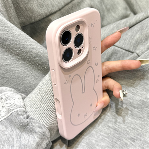 简约风可爱线条米菲兔适用于iphone17promax苹果16手机壳15新款14pro女13少女心17Air磨砂液态硅胶创意防摔套