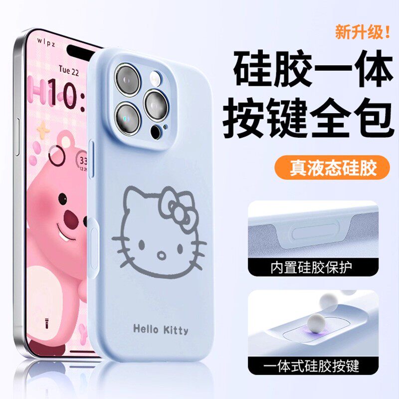 适用苹果17pro手机壳大头凯蒂猫一体相机按键全包16promax新款外壳iphone15液态硅胶14pro高级感13保护套12软