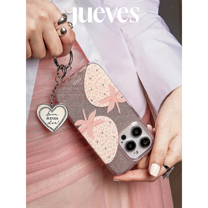 JUEVES星期四粉草莓闪粉钻石壳15promax苹果14promax手机壳15pro软壳14pro华为mate60pr