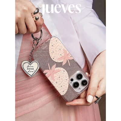 JUEVES星期四粉草莓闪粉钻石壳15promax苹果14promax手机壳15pro软壳14pro华为mate60pr